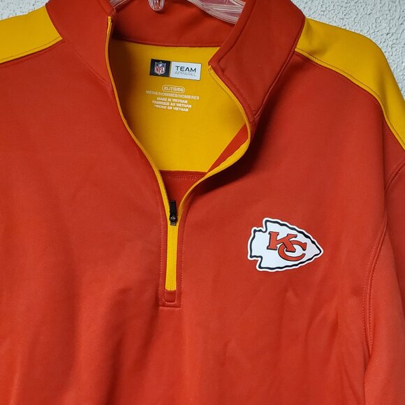 Mens Sweatshirt - NFL Red and Yellow Kansas City Chiefs XL Pullover Quarter Zip - Picture 2 of 4